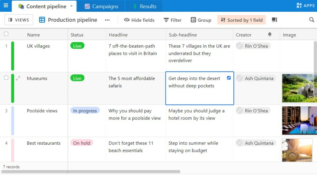 Contentkalender airtable